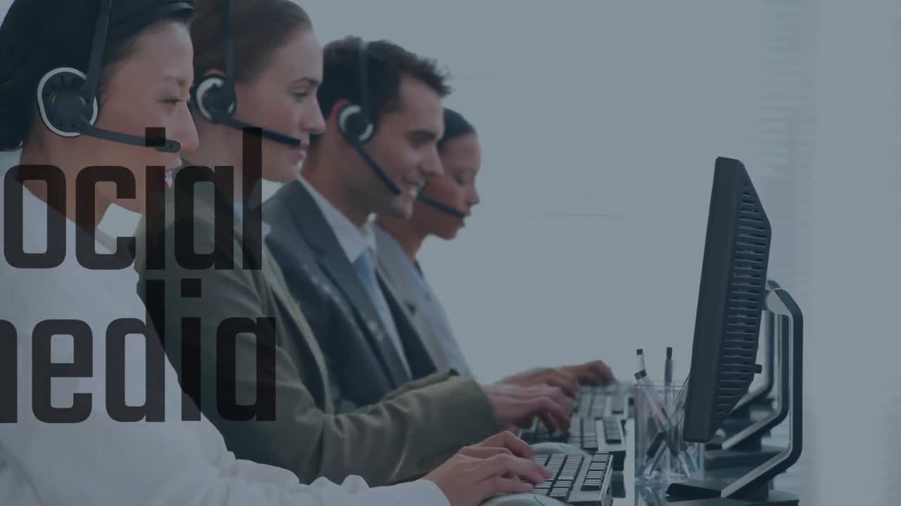 animación de números cambiantes y teléfono sobre auriculares de teléfono de negocios