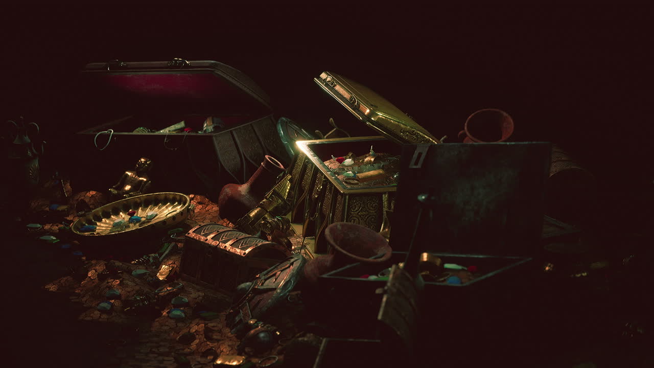 신비로운 빛과 함께 오래된 나무 보물 상자를 열었습니다.