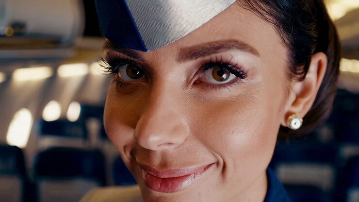Flight Attendant in Airplane Cabin