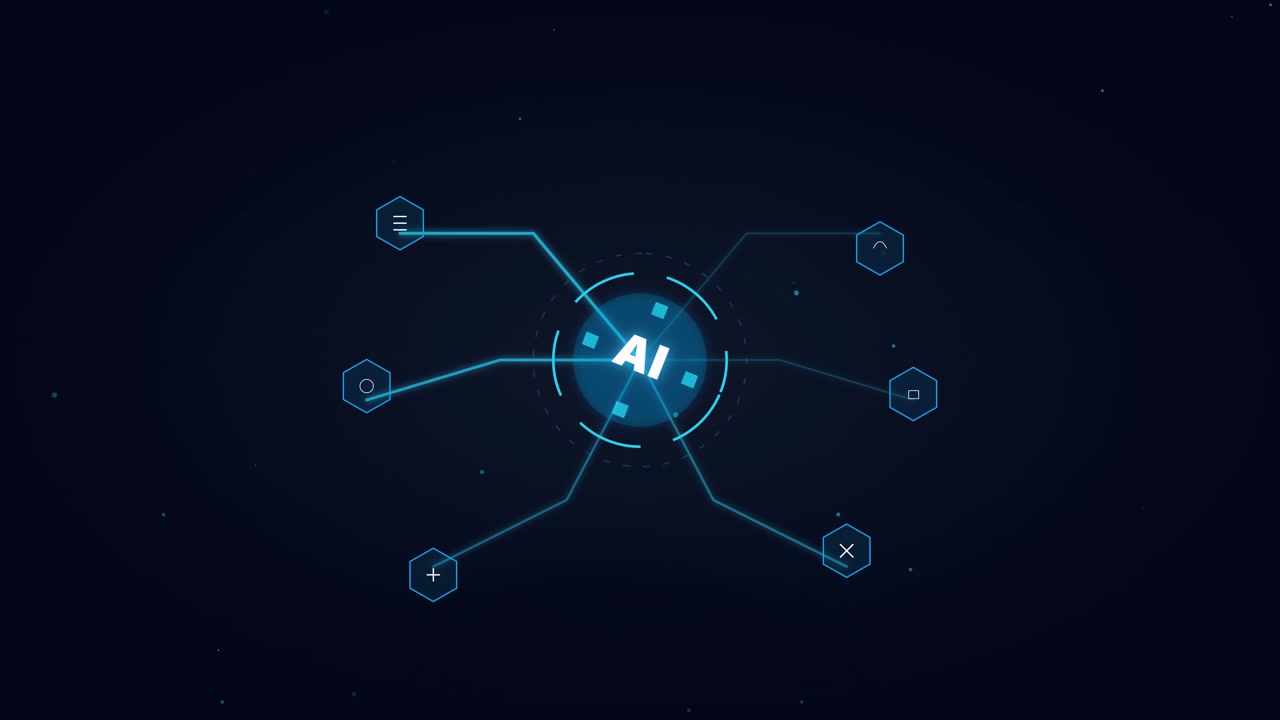 Digital Artificial Intelligence Interface with Glowing Network Nodes
