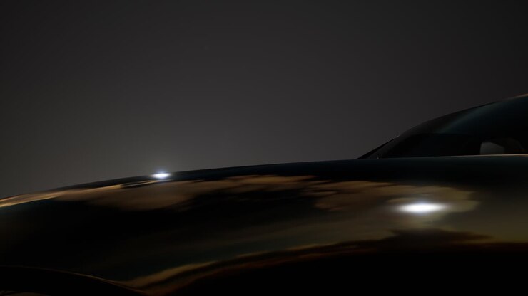 auto sportiva di lusso in uno studio buio con luci brillanti