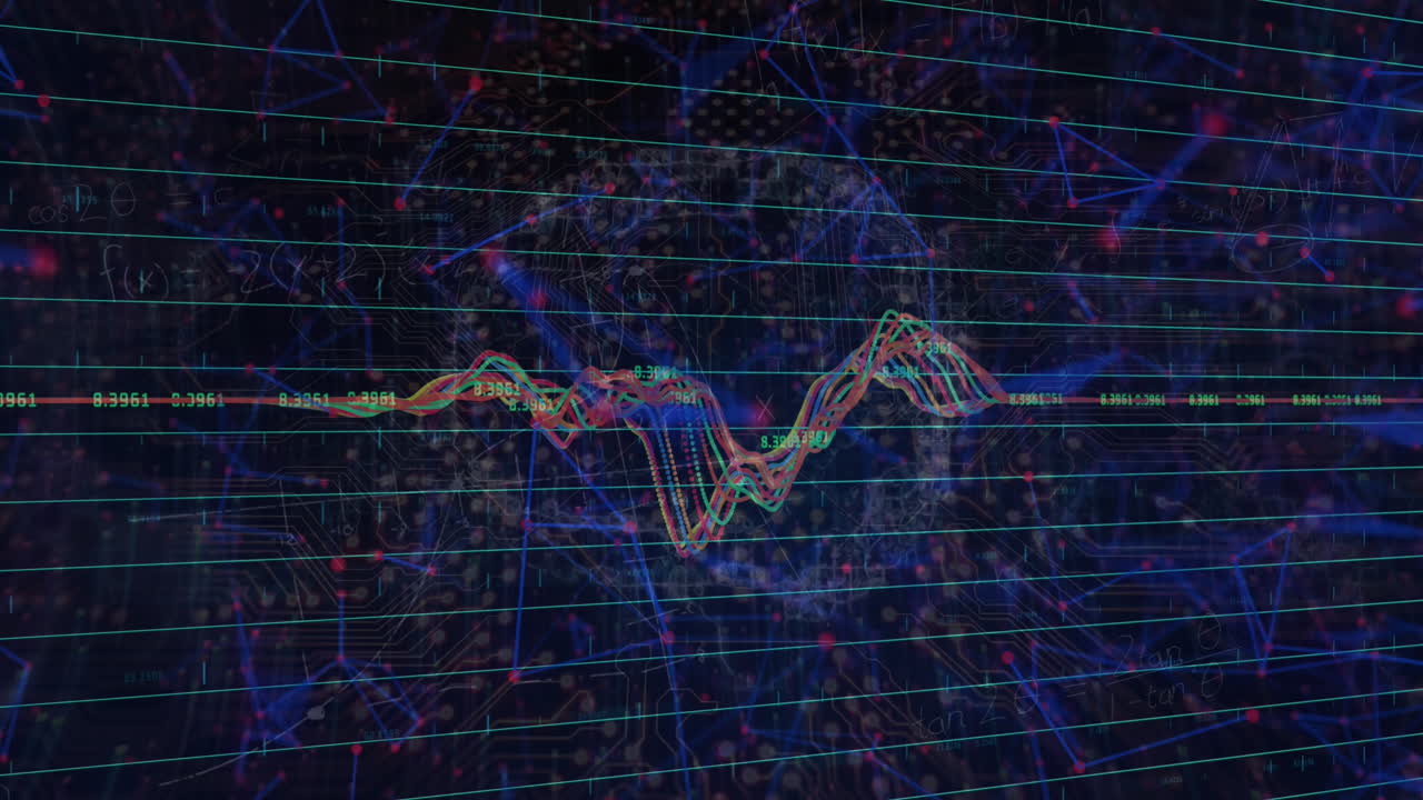 animación de múltiples gráficos, puntos que forman formas geométricas, cerebro digital sobre un fondo abstracto