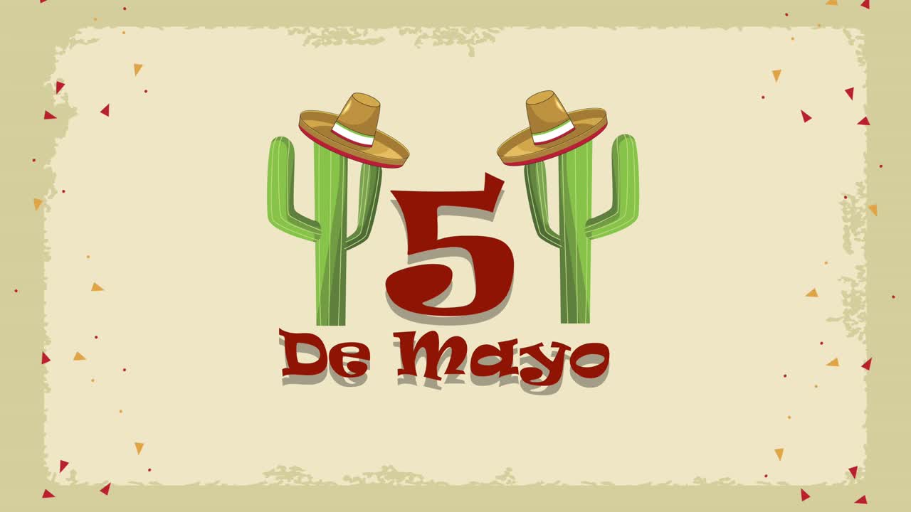 cinco de mayo con letras de cactus con sombreros de mariachi