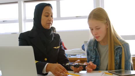 female pilot about model drone to kid 4k