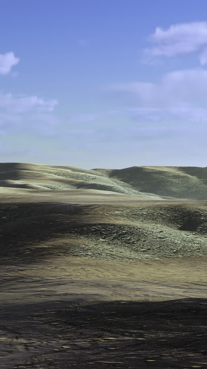 Dramatic landscape view showcasing rolling hills under a bright blue sky