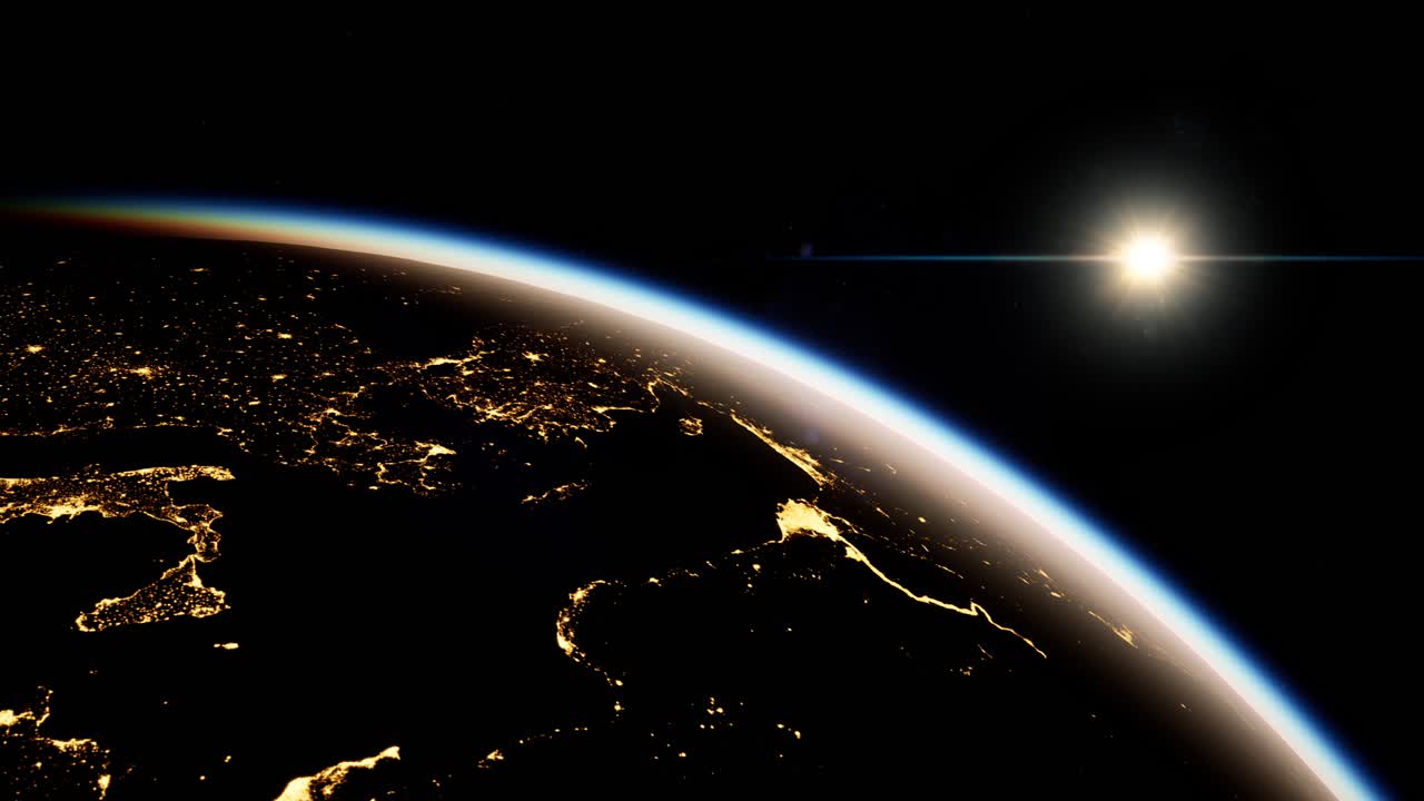 космос, солнце и планета земля ночью