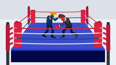 la batalla del hombre de negocios en guantes de boxeo. concepto de competencia de negocios. ilustración de bucle en estilo plano.