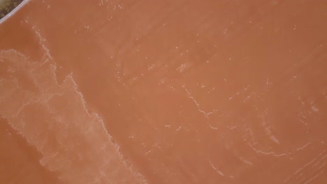 aerial top view of red salt lakes in the marshes of cadiz