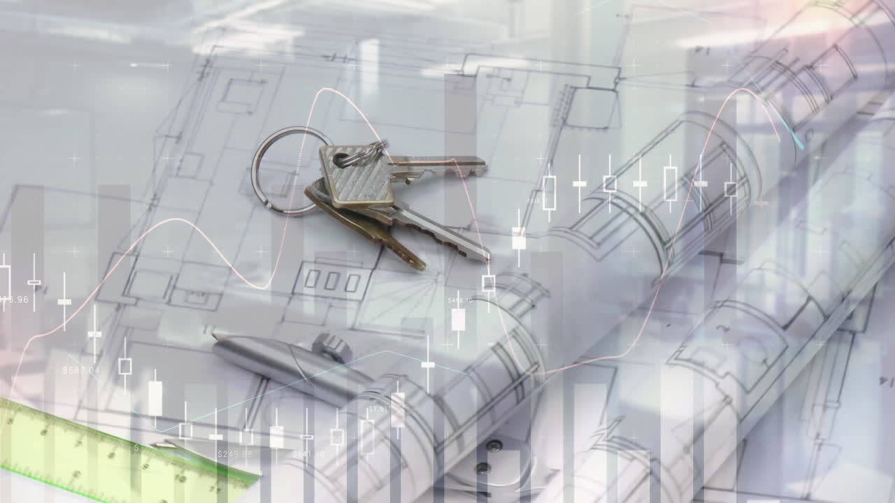 건물 계획 위에 있는 집 열 ⁇