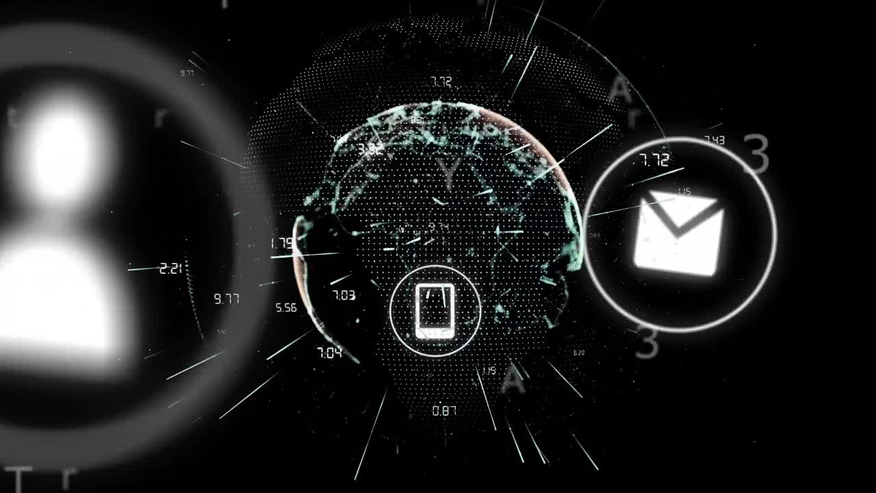 Animation of globe with icons and data processing