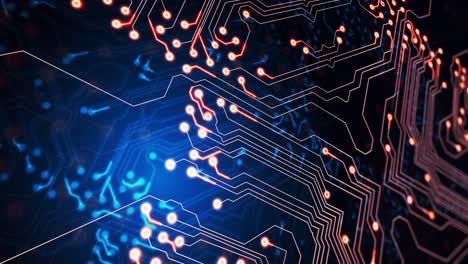 animación de rastros de luz que se mueven sobre una placa de circuito de computadora