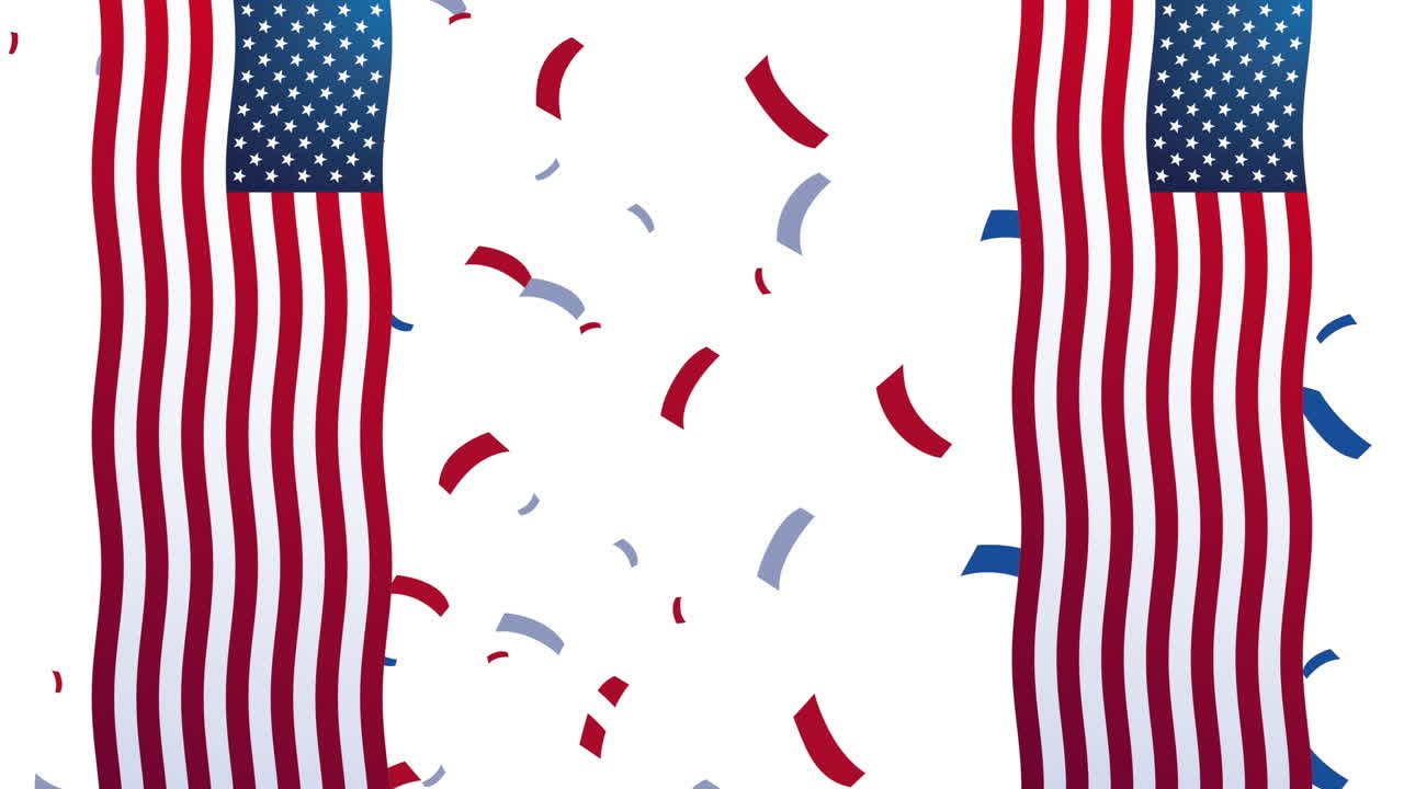 usa celebration day animation with flags and confetti