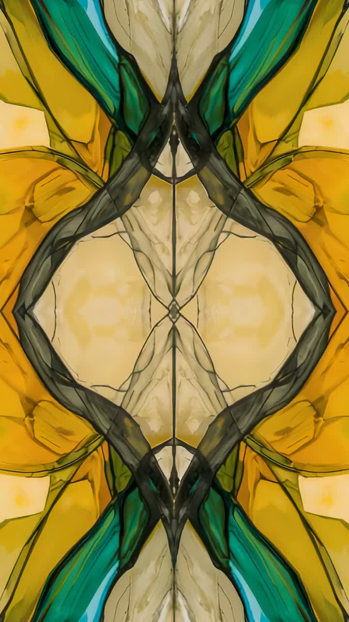 Vertical video: Animating symmetry shifting, revealing pale core on tall canvas, with central seam