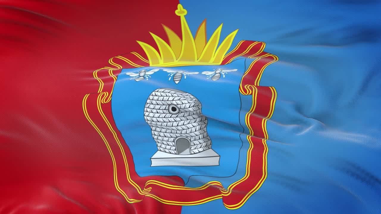 Tambov oblast (Federal subject of Russia) flag waving in the wind with highly detailed fabric texture. Seamless loop