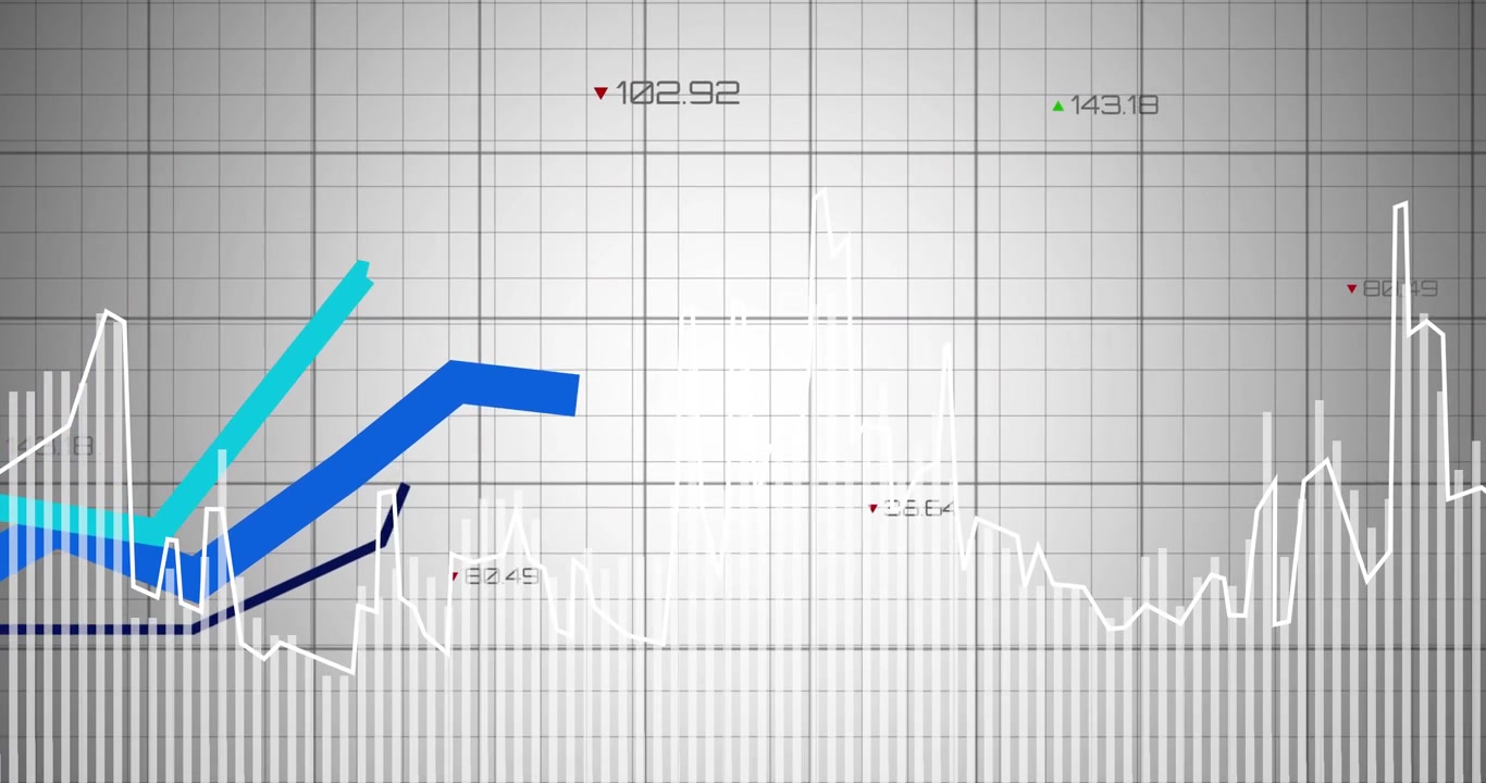 Animated data chart showing left trend lines entering, rising, crossing, spiking, signaling growth