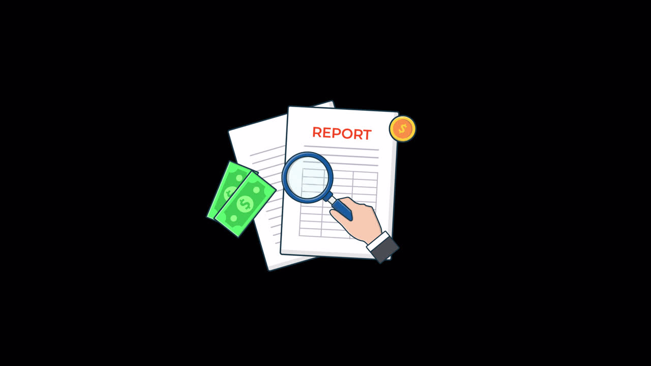 Hand with Magnifying Glass Analyzing Financial Report and Money