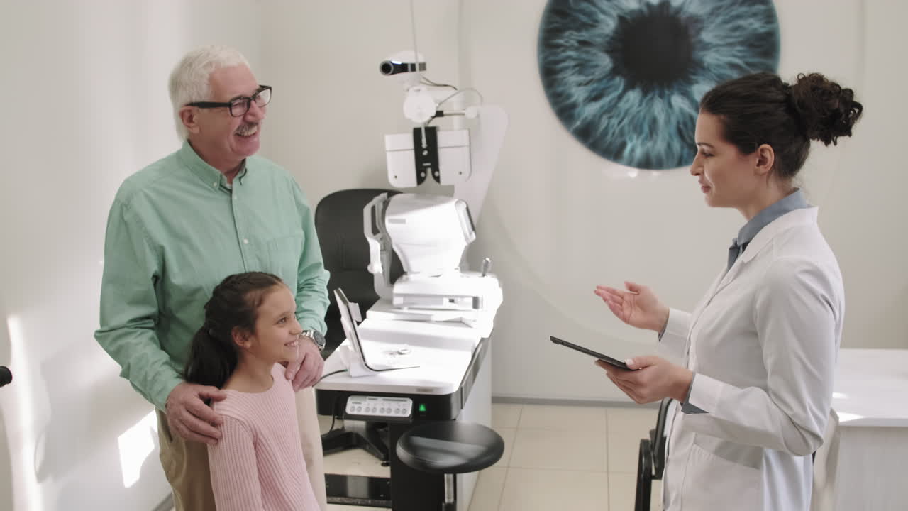 Cheerful Patients In Optometrist Office