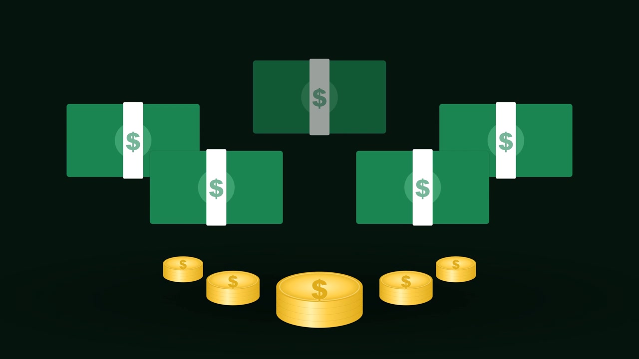 Animated Graphic of Floating Paper Money and Gold Coins