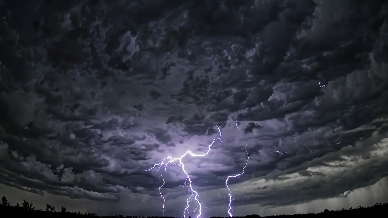 Dramatic time-lapse video of a thunderstorm with vivid lightning bolts