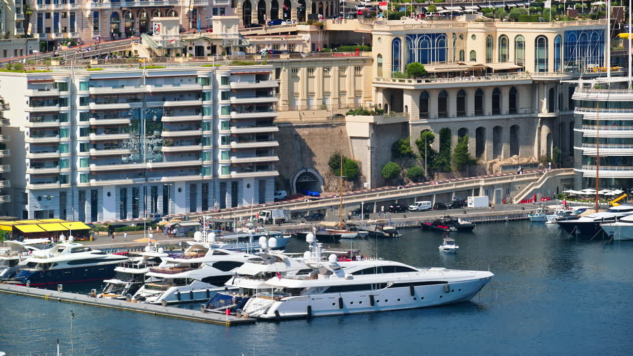 View of white boats docked in the Monaco Marina