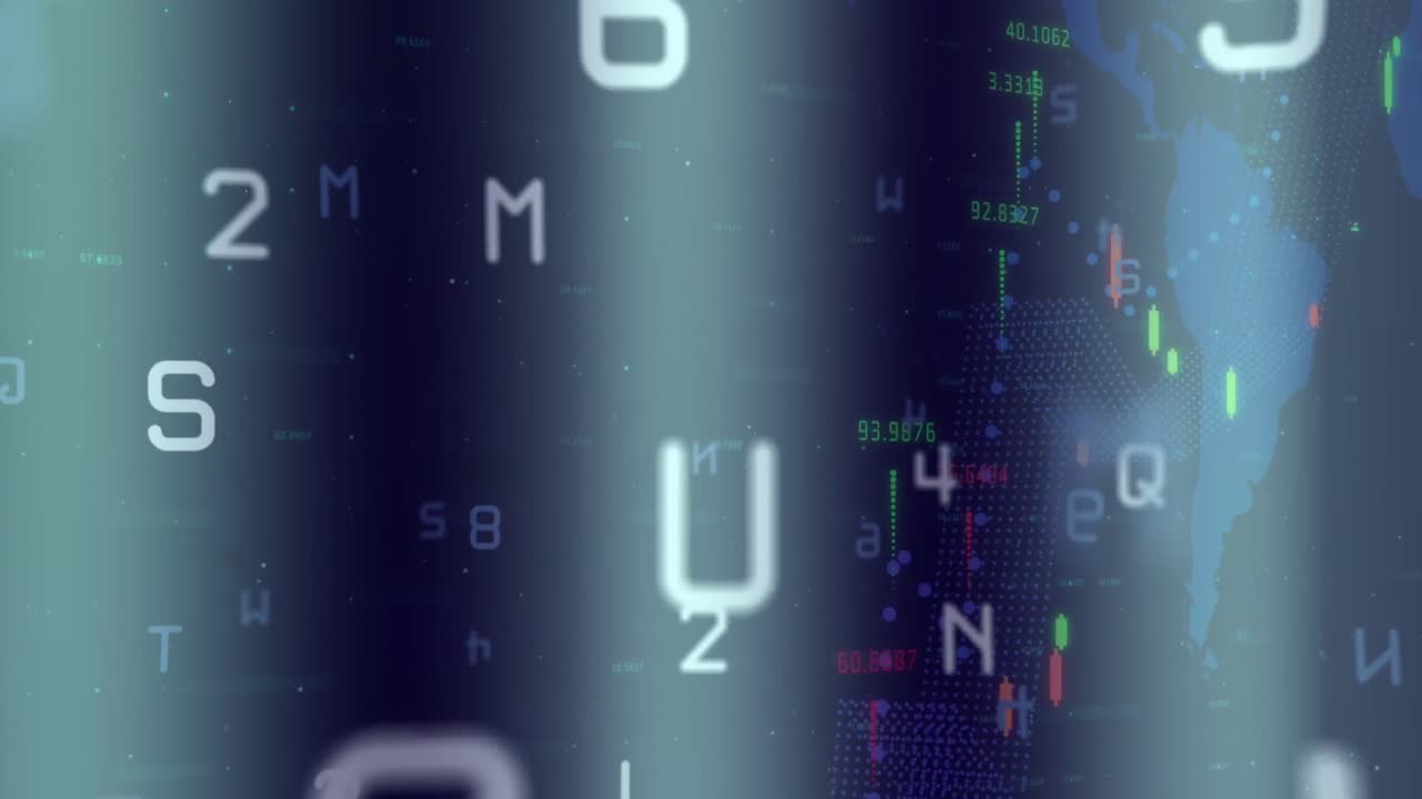Animation of financial data processing over world map