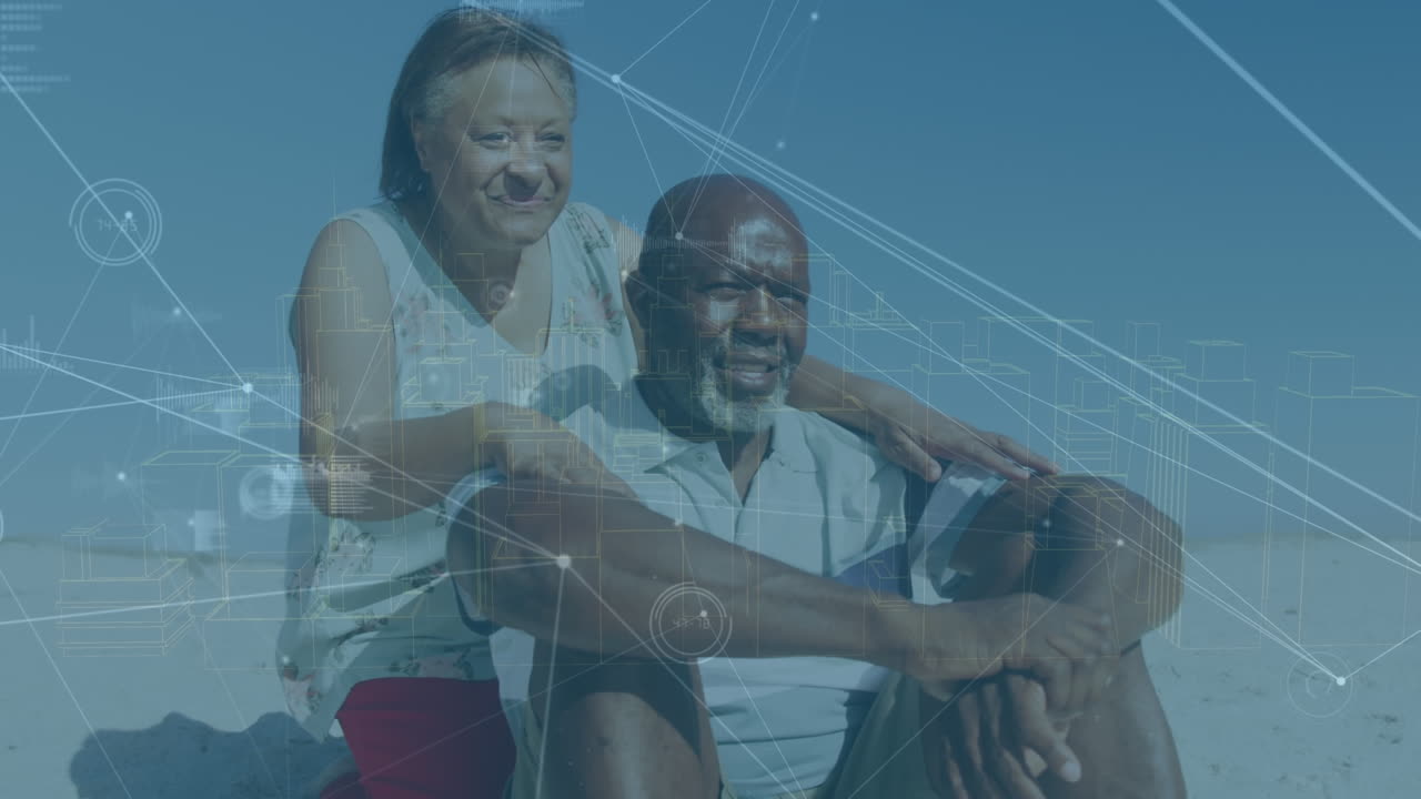 animación de la red de conexiones sobre la pareja afroamericana de alto nivel