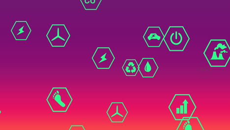 animación de iconos eco y procesamiento de datos sobre fondo rosa