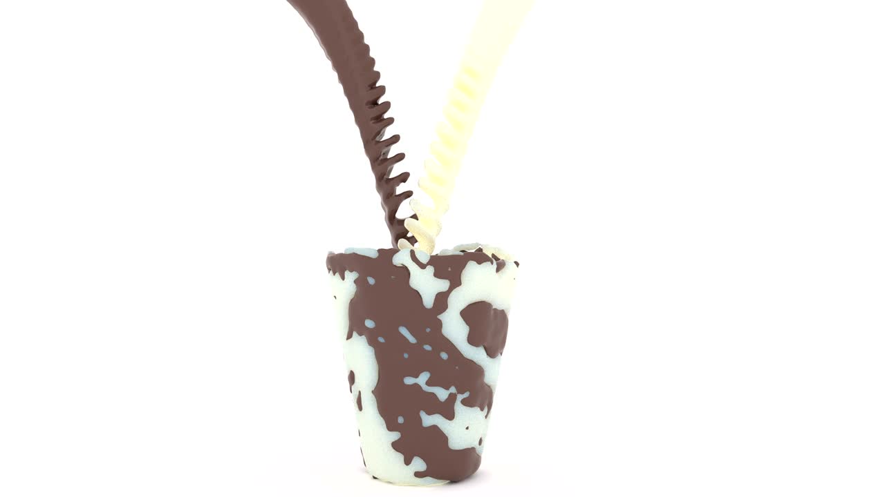 Two jets of fresh milk and warm chocolate merge and mix together 4k
