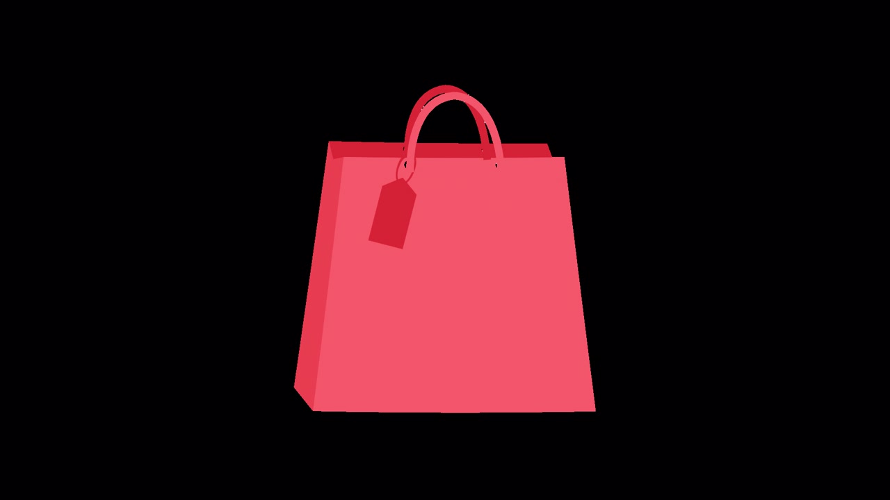 Animated Red Shopping Bag with Price Tag on Black Background