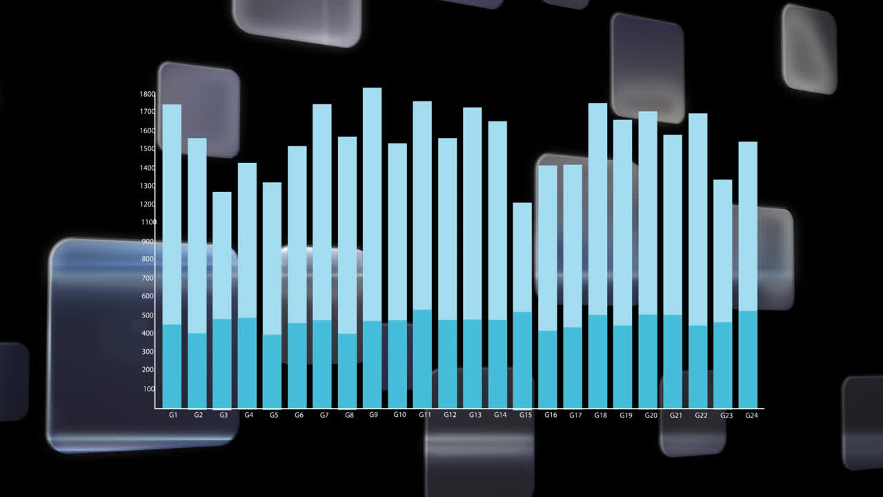 Animation of financial graphs and diverse data on black background