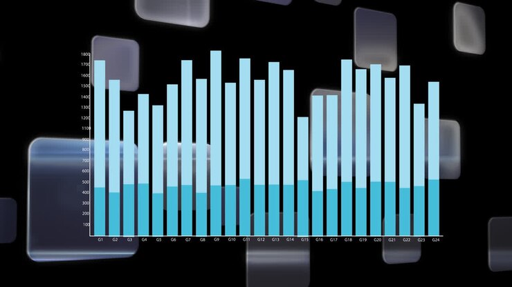 Animation of financial graphs and diverse data on black background