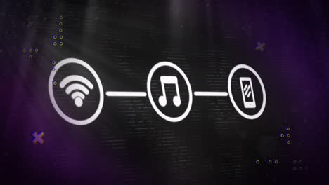 animation of digital data processing and icons over black background