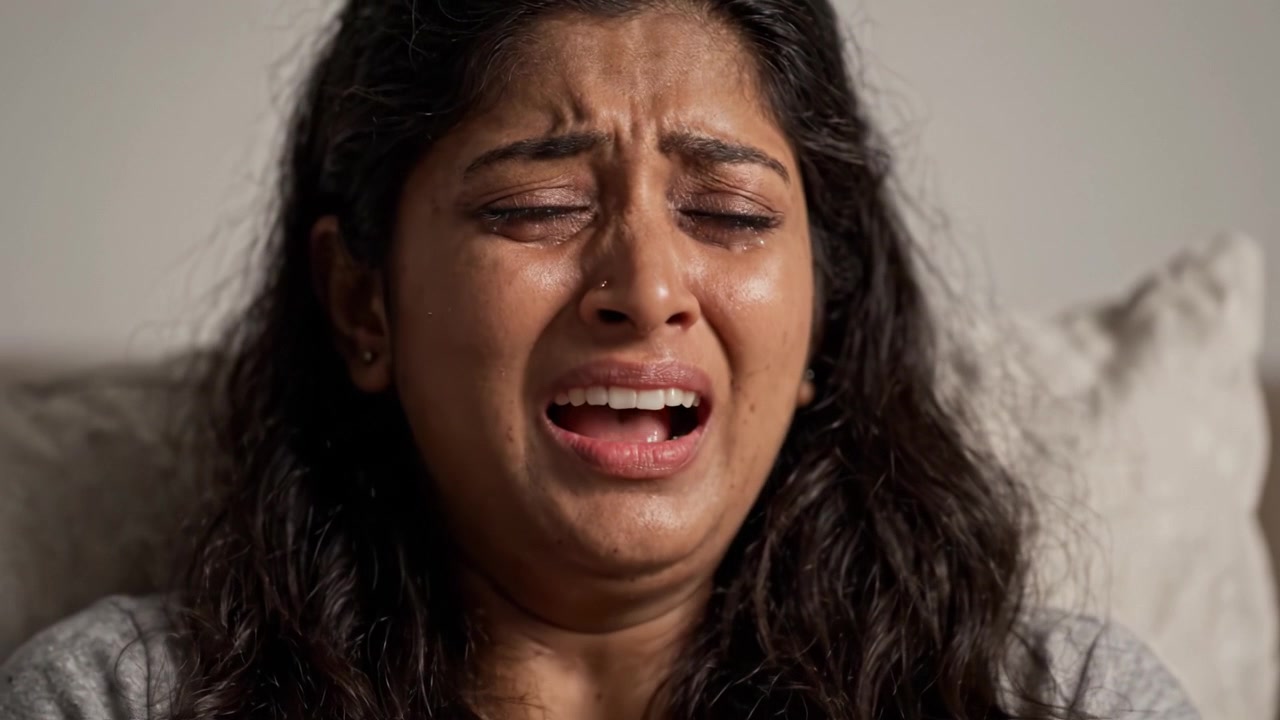 A poignant portrayal of deep emotional turmoil, capturing the unsettling journey from quiet despair to heartfelt anguish in a moment of vulnerability.