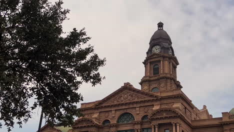 Fort-Worth-Tarrant-County-Old-Courthouse-Red-Brick-downtown-close-up-clock-tower