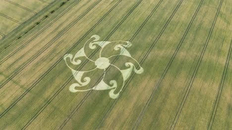 spiral mandala crop circle aerial view rotating above etchilhampton wiltshire wheat field