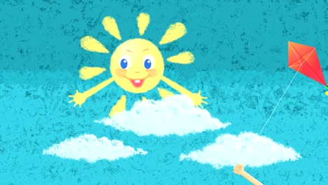 looped animation of a drawing of a smiling sun against a blue sky