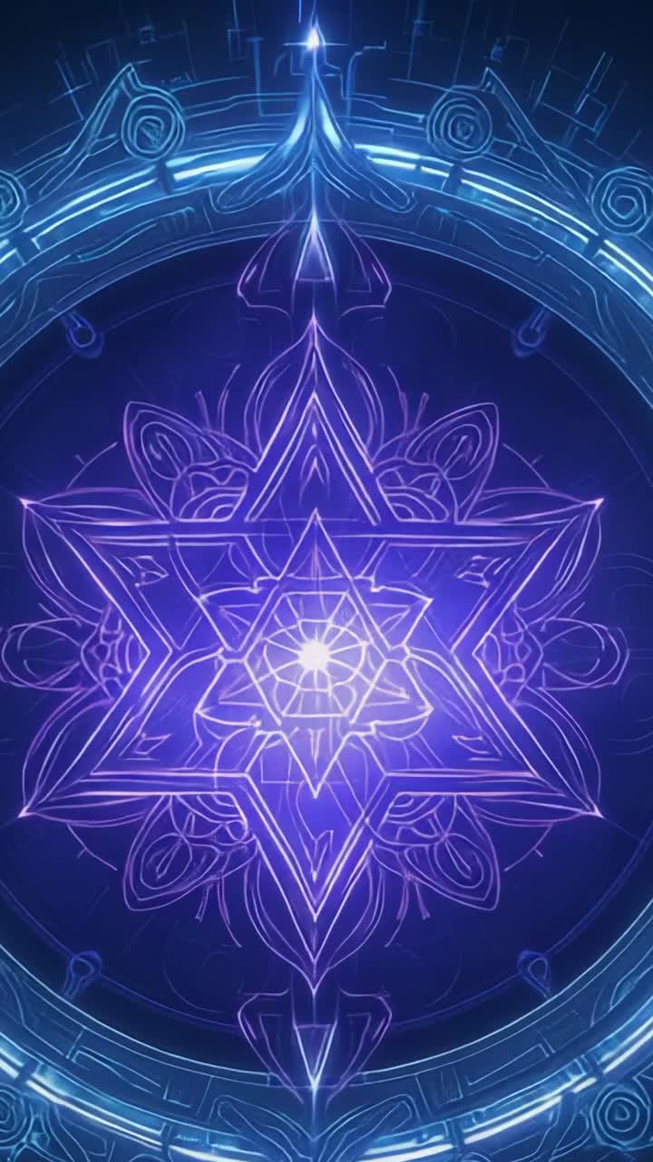 Vertical video: On startup, glowing star mandala pulsing in cosmic backdrop with circuit ring