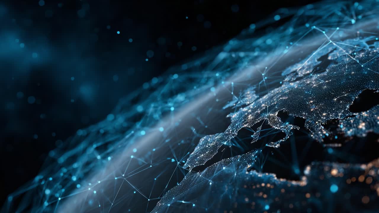 A Stunning Visualization of Earth’s Connectivity: A Dynamic Representation of the Globe Highlighting the Intricate Network of Data and Light Across Europe