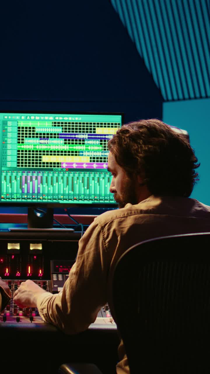 Audio Engineer Working on Digital Audio Workstation in Studio
