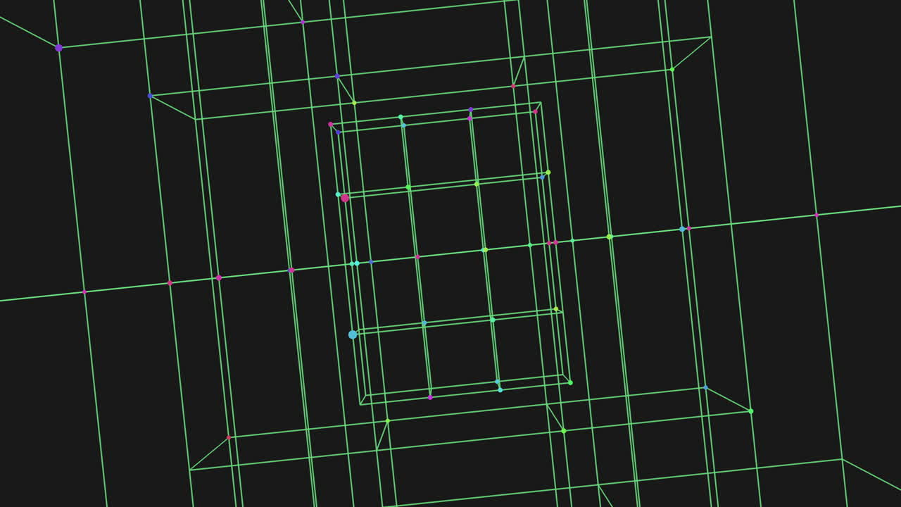 cubo digital con líneas conectadas de neón en degradado negro