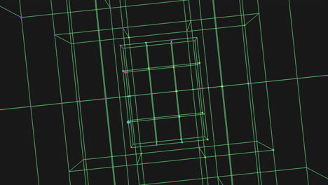 digital cube with neon connected lines on black gradient