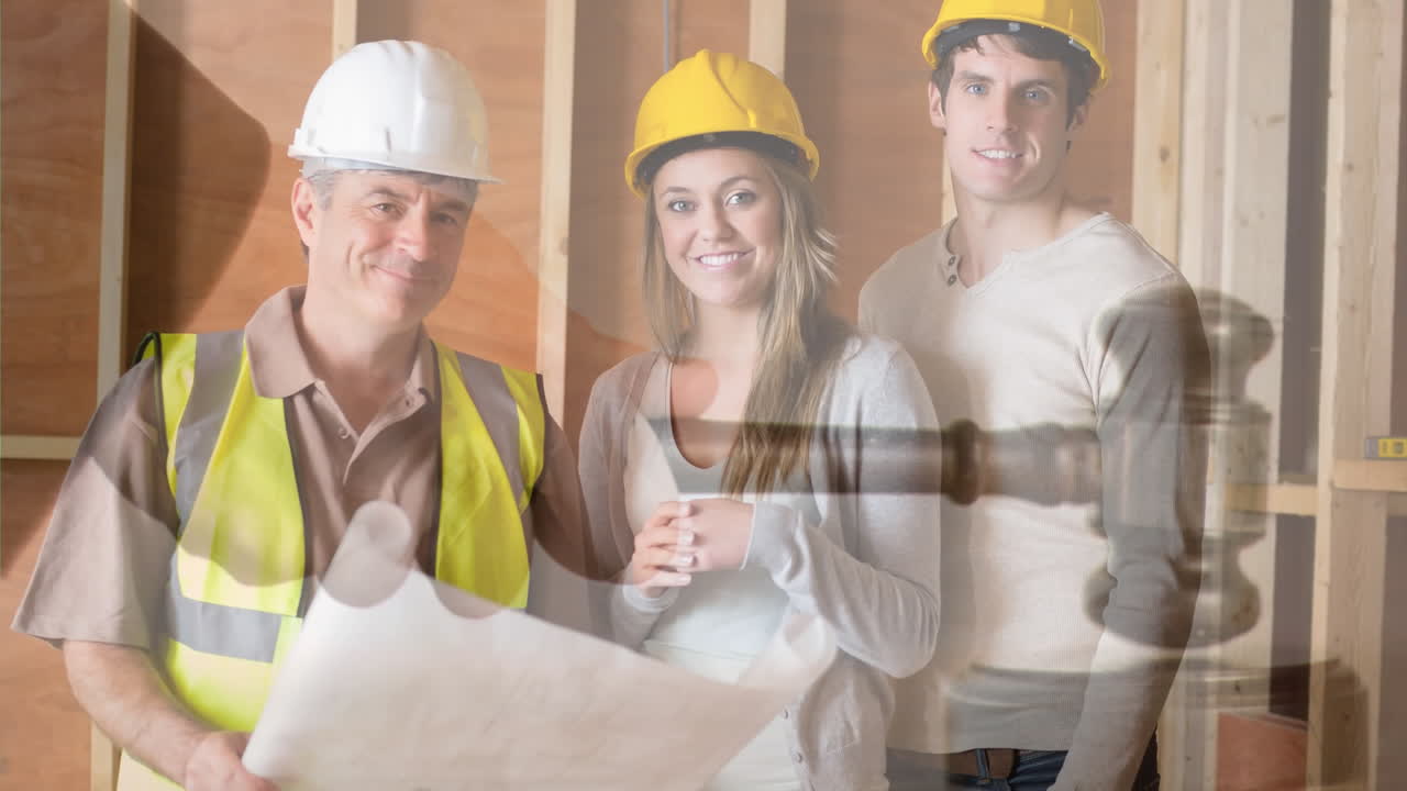 animación digital de los ingenieros de pie con el plano 4k