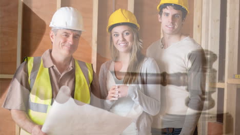 animación digital de los ingenieros de pie con el plano 4k