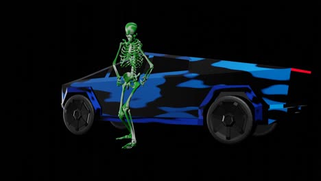 tesla cyber truck - skeleton enjoying music