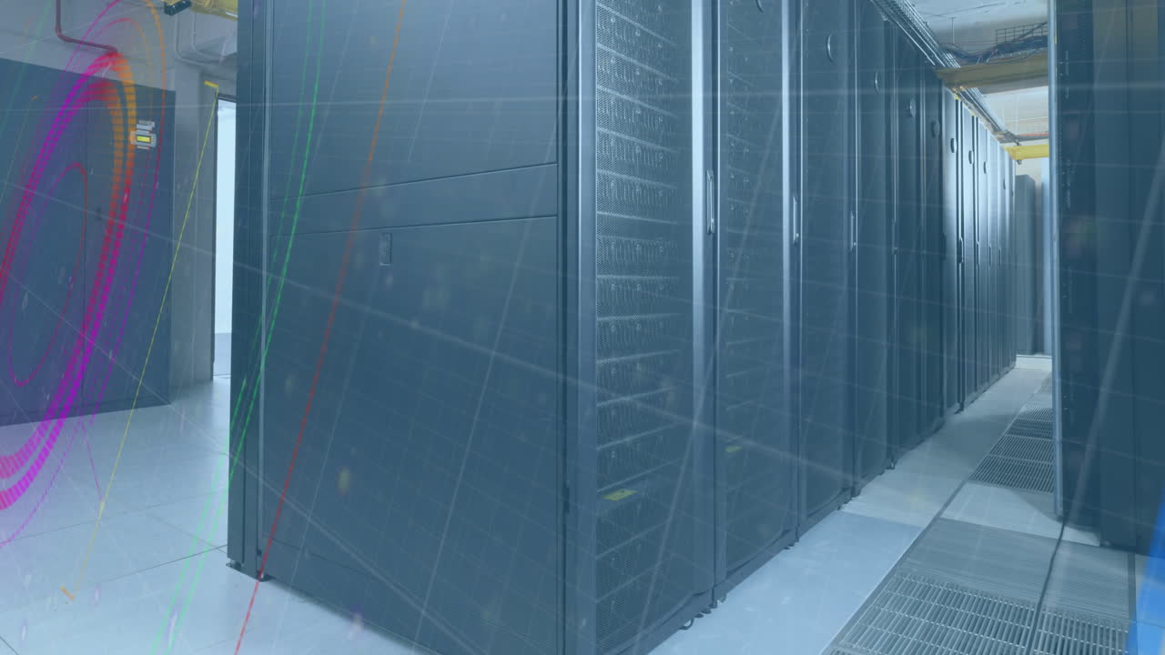 animación del procesamiento de datos y el escaneo de alcance sobre la sala de servidores