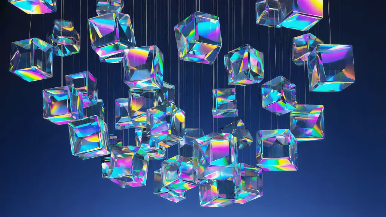 Iridescent Geometric Cube Sculpture