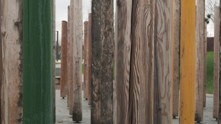 Enormi pali di legno con una bella texture. Concetto di società verde