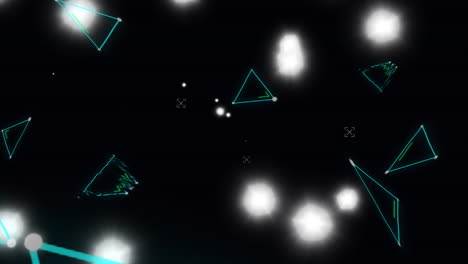 vídeo generado digitalmente de puntos brillantes y triángulos que se mueven contra un fondo negro