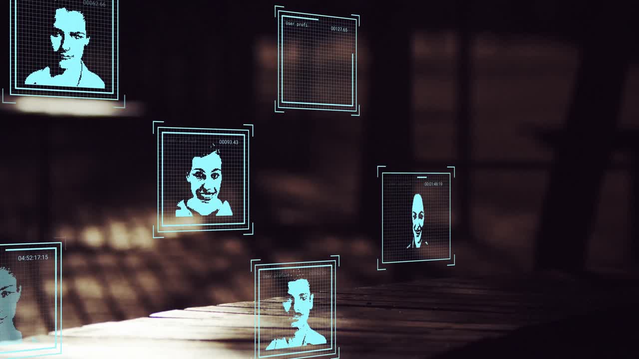 animación del procesamiento de datos sobre personas que caminan