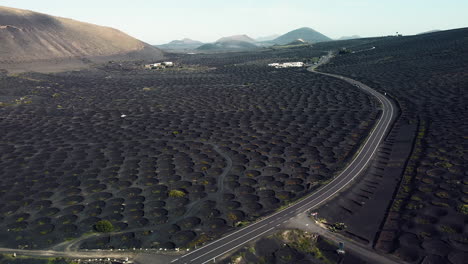 flying over volcanic vineyards in lanzarote spain